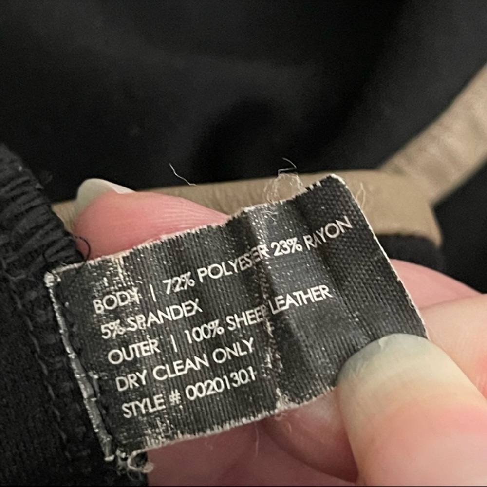 Club Monaco black dress with 100% sheep leather tan details. - Picture 7 of 10